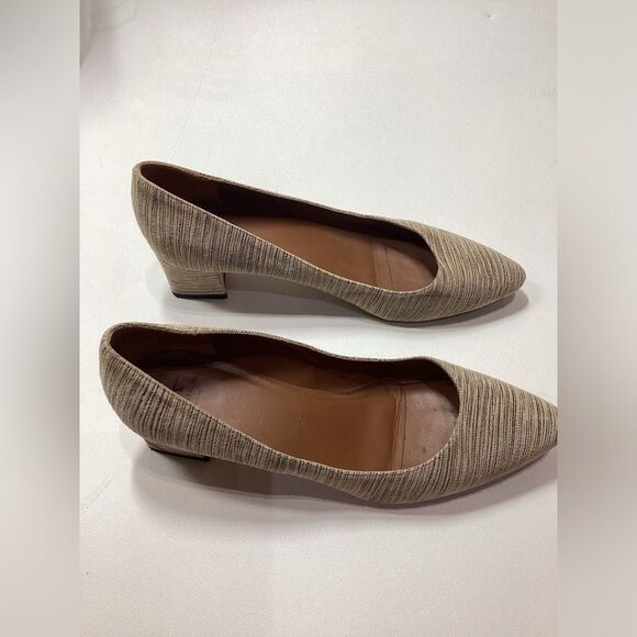 Aquatalia Phoebe Nubuck Suede Block Heel Pumps – Tan Brown Striped, Size 9.5 - Picture 4 of 15